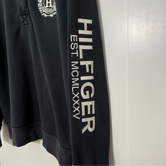 Tommy Hilfiger Sweater Pullover Mens Medium Black 1/4 Zip Snap Button Mock Neck - Picture 5 of 15
